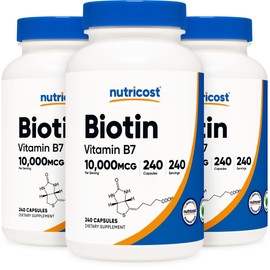 Nutricost Nutricost Biotin (Vitamin B7) 10,000mcg, 240 Caps (3 Bottles) - Non-GMO, Gluten Free