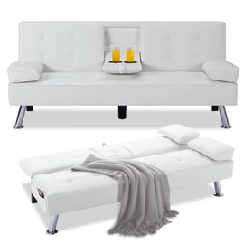 WRTEYEUI Convertible Sofa Bed Adjustable Couch Sleeper Folding PU Convertible Recliner Lounge Daybed for Living Room, Bedroom, Apartment, Office, White, 65.3"x27.5"x29"