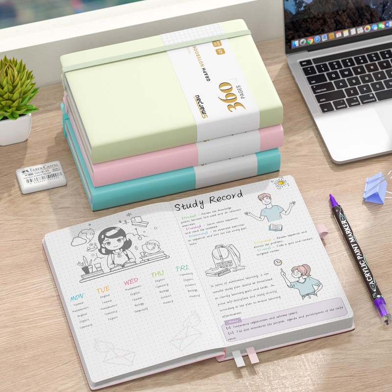 Smarpau Bullet Dotted Journal A5, Thick Notebook 360 Numbered Pages,