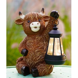 Nacome Highland Cow Statues for Garden Decor: Outdoor Sculptures with Solar Lantern for Clearance Outside Lawn Ornaments Porch Patio Balcony Yard – Birthday Gifts for Women Mom Grandma(Copper)