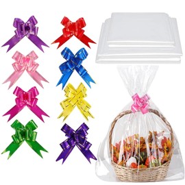 Babbblisio 16 Piece Set Cellophane Wrap,Cellophane Wrap For Hampers Large Cellophane Hampers Bags Cellophane Bags For Hampers Florist Cellophane Wrap Rolls With Large Clear Gift Bags For Presents