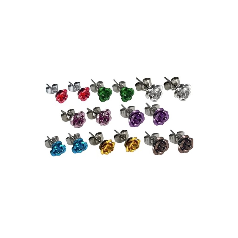 Rose Rose Earrings, 8 Colors, Binaural (2 Pieces) Studs for