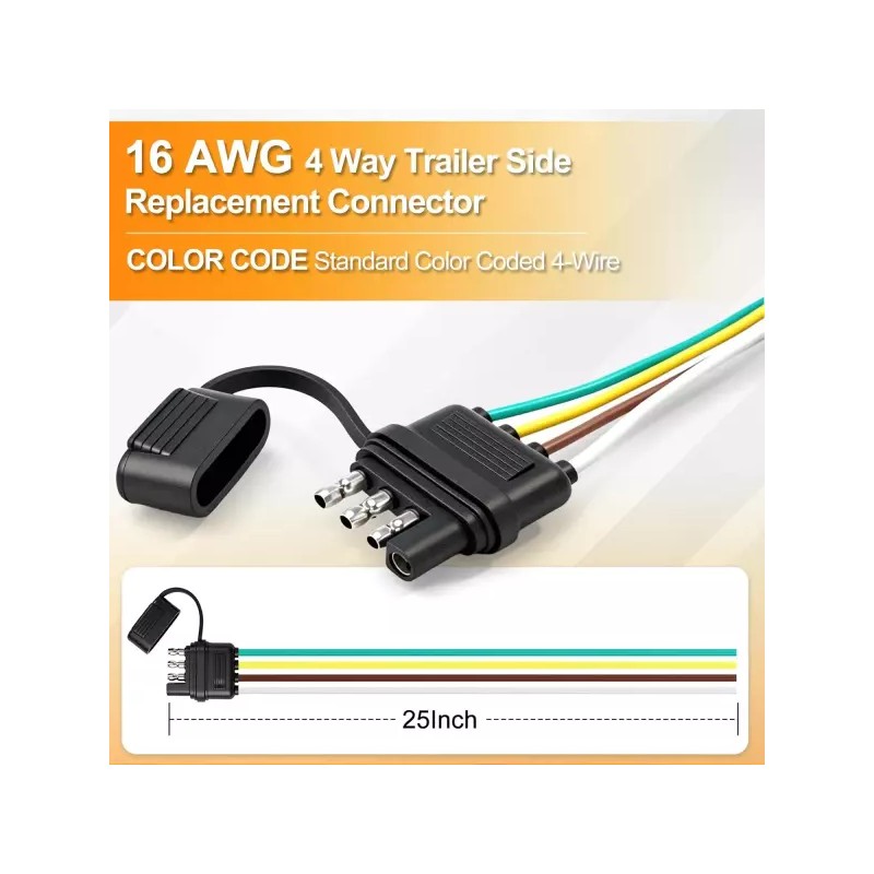 Ekrnlyi 4핀 트레일러 커넥터(2팩) 먼지 덮개가 있는 25인치 16AWG 4방향