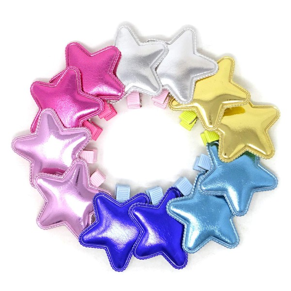 Honbay 12PCS Shiny PU Leather Star Hair Clips Adorable Hairpins Hair Accessories