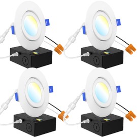 Sunco Lighting 4 Pack 4 Inch Gimbal LED Recessed Light Slim, 900LM High Brightness, 2700K/3000K/4000K/5000K/6000K Selectable, 8W, Angled Directional Canless Downlight with JBox - ETL, FCC, Energy Star