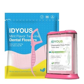 Palillos de dientes Gentle Mint Twin Line, 200 unidades, incluye dispensador automático de hilo dental, almacenamiento inteligente para el cuidado den
