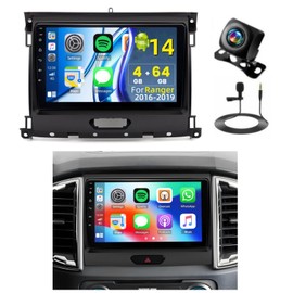 4+64G Wireless with Carplay Radio for Ford Ranger 2016 2017 2018 2019 Stereo, 9'' Touch Screen for Ranger Head Unit with Bluetooth, Wireless Android Auto, GPS, WiFi, FM, SWC, Mic, Backup Cam