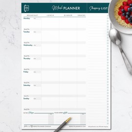 Perfect Planner Company - Magnetic Weekly Meal Planner Pad - A4 Tear Away Design - Perforated Shopping List - Calorie Tracker, and Food Expiry Date - Teal, Portrait, 50 Pages