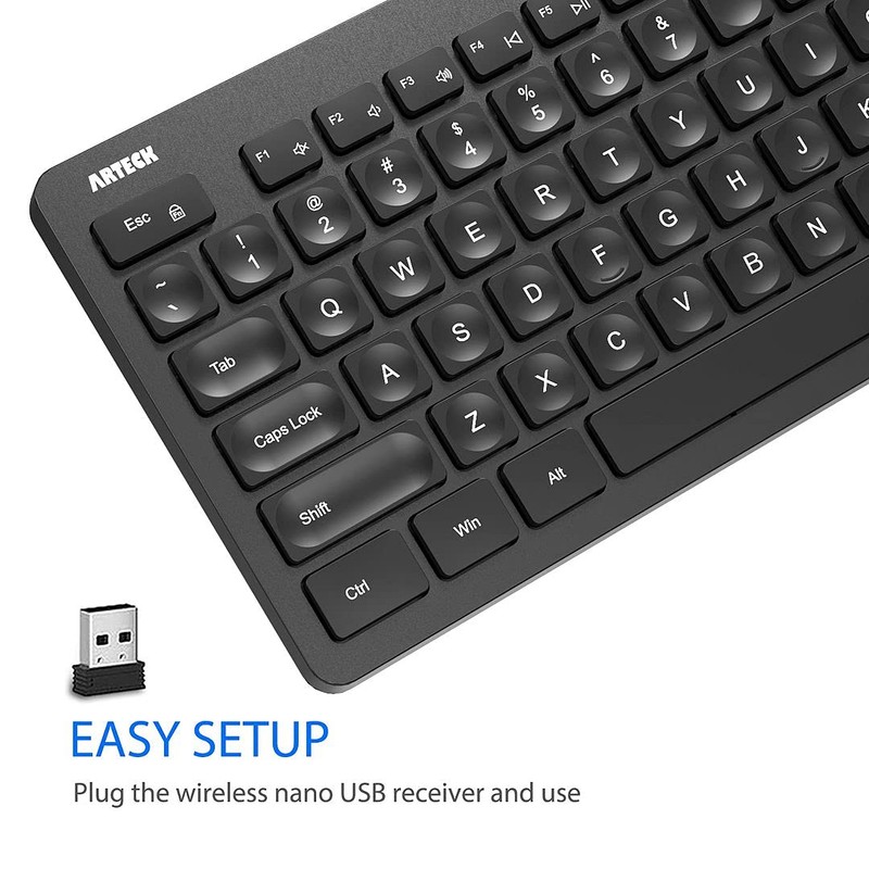Arteck 2.4G Wireless Keyboard Ultra Slim Full Size Keyboard with