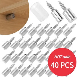 Self-Tapping Screws Cabinet Laminate Support, Shelf Pin with Non-Slip Sleeve, Shelf Holder Steel Pin Peg Self Drilling Screws, Self-Tapping Integrated Screw for Glass Furniture Cabinet Support Self-Tapping Cabinet - Quantity: 40 PCS