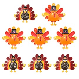 Thanksgiving Fall Napkin Rings Set of 8,Enamel Turkey Pumpkin Napkin Holder Rings for Dinning Table Parties Family Gathering Holiday Banquet Christmas Dinner Serviette Buckles Decor