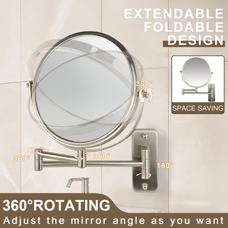 JANEEVA 8" Wall Mounted Makeup Mirror, 10X Magnifying Mirror with