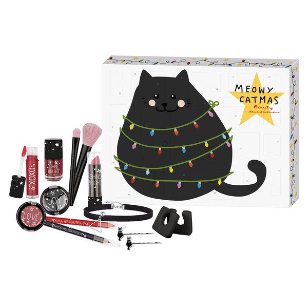 fesh! - Cosmetic advent calendar for teens, Cat'mas beauty, 24 make-up surprises, highlights for eyes, lips and face, in elegant box, special gift idea for young women