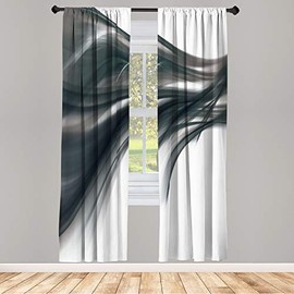 Ambesonne Abstract Window Curtains, Modern Contemporary Abstract Smooth Lines Blurred Smock Art Flowing Rays Print, Lightweight Decorative 2-Panel Set & Rod Pocket, Pair of - 28" x 84", Dark Grey