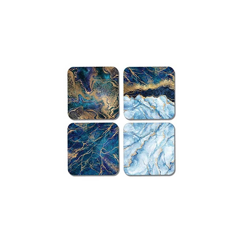DV DESIGN 4 x Square Art Deco Coasters - Blue