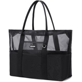 uishun Beach Bag, Pool Bag, Freestanding x Durable x Lightweight; 30% Density Than Traditional Products; Mesh Bag, Large Capacity, For Hot Springs, Adults, Beach Bag, Gym, Public Bath, Swimming, Black