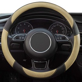 Xizopucy Xizopucy 14inch Steering Wheel Cover for Prius Civic,S(14-14.25inch)-Beige Microfiber Leather Breathable, Anti Slip Car Accessories