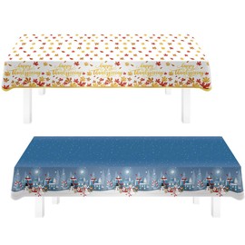 VONJUMA 2 Pieces Tablecloth, Party Tablecloth, Thanksgiving and Christmas Tablecloth, Colourful Waterproof Plastic Tablecloth for Children, Girls, Boys, Birthday Party Decoration, 137 x 274 cm, 130 x