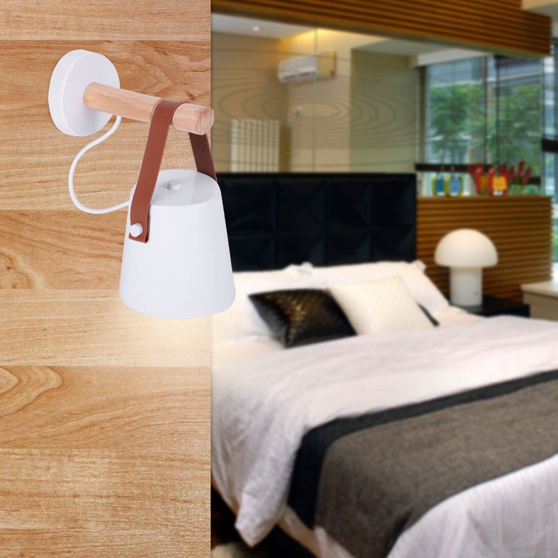 Modern Wooden Iron Bedroom Wall Mount Lamp Porch Corridor Study