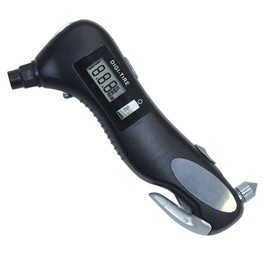 PrimeTrendz 5 in 1 Rescue Emergency Tool for Car, Motorcycle and Other Vehicle - 150 PSI Digital LED Tire Pressure Gauge Monitor, Safety Hammer, Flashlight, Seat-Belt Cutter, Red Safety Light