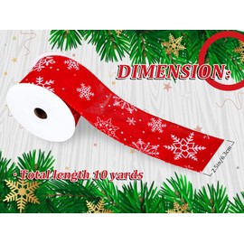 Whaline Cinta navideña con borde de alambre, 6,3 cm, cinta de copos de nieve, suave, cinta decorativa rústica, para envolver regalos, arreglo floral, 10 yardas