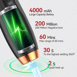 Cordless Curling Iron Mini Curling Iron, USB Rechargeable 4000 mAh 3 Temp Setting Travel Portable Hair Curler with 200 Million Negative Ion Cordless Hair Curler