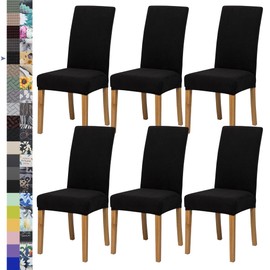 Dining Chair Cover,Dining Room Chair Covers Set of 6,Jacquard Stretch Kitchen Chair Cover,Detachable Washable Dining Chair Cover,Parsons Chair Slipcovers Protective,for Home,Restaurant,Banquet(Black)