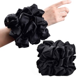 Ziiqidom Big Scrunchies for Women 6.3Inches Large Scrunchie Satin Oversized Silk Thick Elastic Hair Ties Jumbo Hair Scrunchies (6 Black)