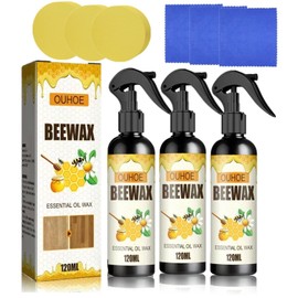 YG LianKai 3Pcs Beeswax Spray Furniture Polish, Original Natural Beeswax Care Spray, Wood Cleaner, Wood Floor Polish for Living Room,Kitchen,Wooden Furniture Floors(120ml+Sponge+Cloth)