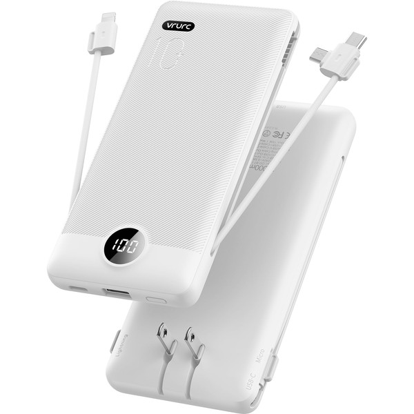 VRURC Portable Charger Built-in Cables and AC Wall Plug, USB