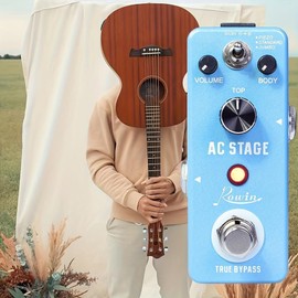 Rowin Acoustic Guitar Analog Effects Processor with 3 Cabinet Modes (Piezo/Standard/Jumbo), Metal Housing, True Bypass, Compact Design for Electric Guitar Tone Conversion