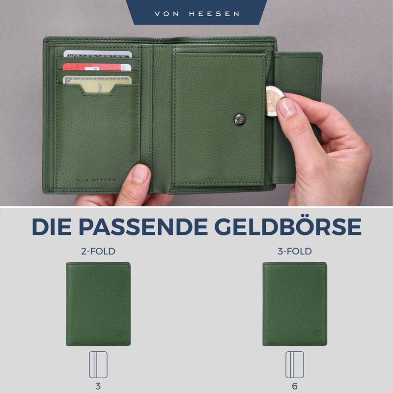 VON HEESEN Men's Leather Wallet with RFID Protection - Genuine