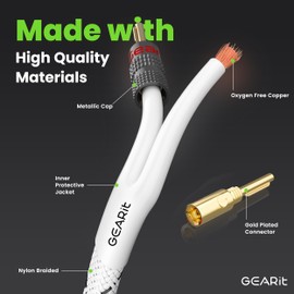 GearIT Hi-Fi 2x2.5mm≤ Speaker Wire with Banana Plugs (1.821 Meters - White) OFC Oxygen-Free Copper, CL2 In-Wall Speaker Cable, Heavy-Duty Braided - 14 Gauge AWG, 3 Feet