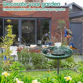 Yiabivo Yiabivo Solar Powered Bird Bath with Fountains for Hummingbirds,Stable Stylish Design with 5-Prong Base Stake Plastic Bird Bath for Outside Lawn Patio Yard Garden