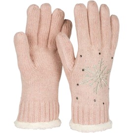 styleBREAKER 09010020 Women's Gloves with Embroidered Snowflake, Rhinestone and Fleece, Warm Thermal Winter Knitted Gloves, Antique Pink