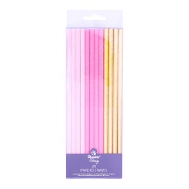 PINK & GOLD PAPER STRAWS 19CM 24CT