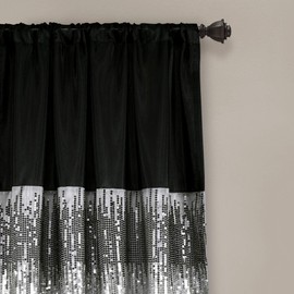 Lush Decor Night Sky Window Curtain Panel, Single 42"W x 84"L Black & Gray - Sequin Backdrop Curtain - Room Darkening Curtains For Bedroom - Glam Decor