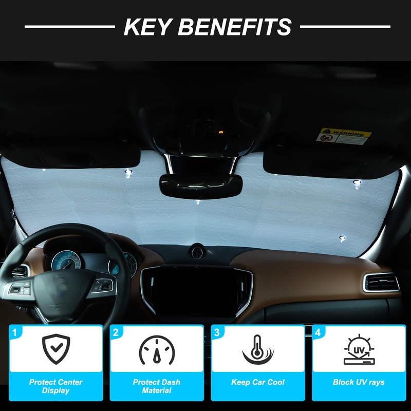 Heutamo Windshield Sun Shade Compatible with Maserati Ghibli 2017-2023, Front