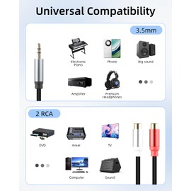 RIIEYOCA 3,5 mm Stecker auf 2 RCA Buchsen Kabel, 1/8 auf RCA Y Audiokabel, für Smartphones,Tablets,Lautsprecher MP3 HDTV(1FT/2 Pack)