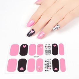 6 Sheets Valentine's Day Nail Art Stickers Colour Heart Nail Polish Strips Gold Line Gel Nail Stickers Cute Glitter Self Adhesive Design Full Wrap Gel Nail Strips with No UV for Women Acrylic Nails