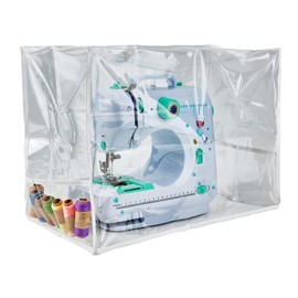letsinstyle Sewing Machine Cover with Storage Pockets, Clear Plastic Sewing Machine Dust Covers, Protective Carrying Case for Most Standard Singer Machine