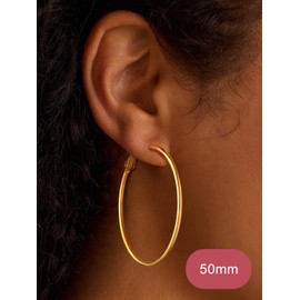FOCALOOK Gold Hoops 50mm Big Round Circle Stainless Steel Gold Plated Thin Lightweight Hoop Earrings for Women