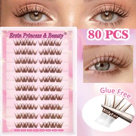 Selbstklebende Wimpern Cluster vorgeklebte Wimpernbüschel 80 Stück Brown Flauschiges C Curl Einzelwimpern Natürlich Look 10-14mm Mixed(80P-QNN)