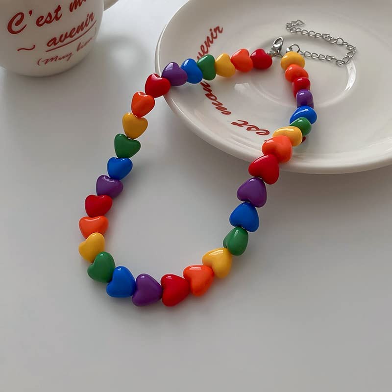 ChungLong0593 Rainbow heart-shaped acrylic beaded choker Pride Month Accessories Gay