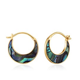 ANIA HAIE 925 Sterling Silver Abalone Crescent Moon Leverback Statement Hoop Earrings, Gold Plated