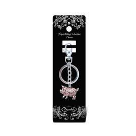 Aqua79 Pink Pig Keychain - Silver 3D Sparkling Charm Rhinestones Fashionable Stylish Metal Alloy Durable Key Ring Bling Crystal Jewelry Accessory With Clasp For Keychain Bag, Purse, Backpack, Handbag