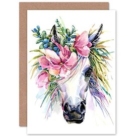 Wee Blue Coo Unicorn With Flower Wreath Greeting Card With Envelope Inside Premium Quality