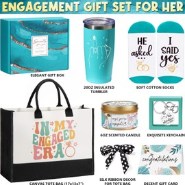 Engagement Gifts for Her Women, Bridal Shower Gifts for Bride to Be, Bachelorette Gifts for Bride Future Mrs, Fiance Gifts for Women Newly Engaged Gifts Engagement Party Gift Basket w/Canvas Tote Bag | MAYICIVO