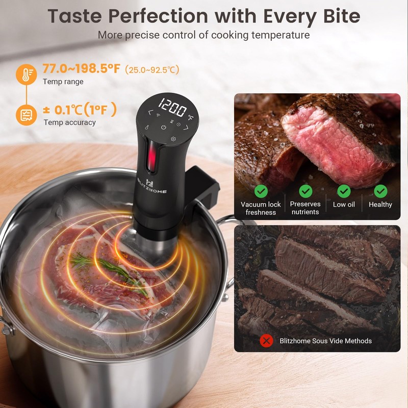 BLITZHOME Sous Vide Cooker, WiFi 1100W Sous Vide Machine with