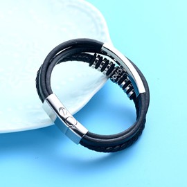 Urn Leather Bracelet Cremation Jewelry for Ashes for Women Men Memorial Cuff Bangle Braided Bracelet